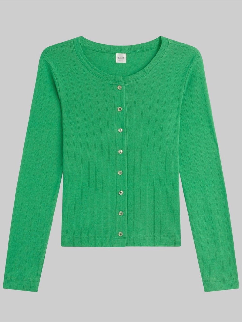 LESET Green Ribbed Long Sleeve Button-Front Tee